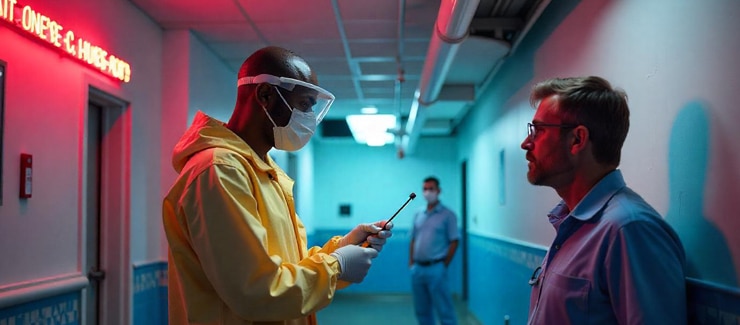 Air Quality Specialist Inspecting Healthcare Facility for Indoor Air Quality