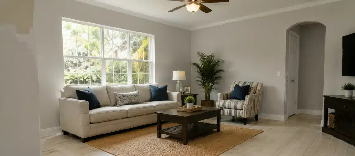 Freshly painted living room in a Florida home after renovation